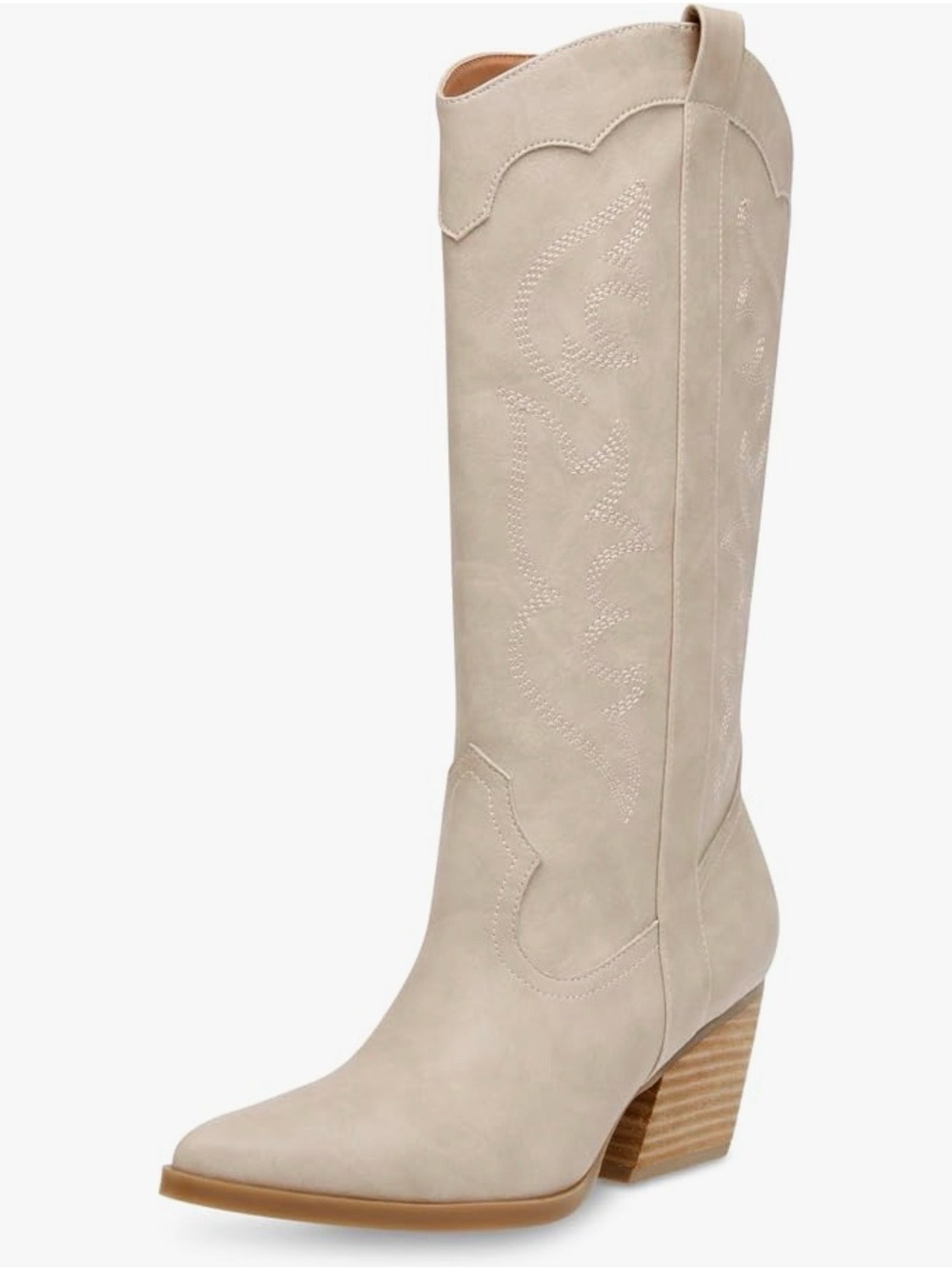 Dolce Vita Light Beige Knee-High Western Block Heel Boots